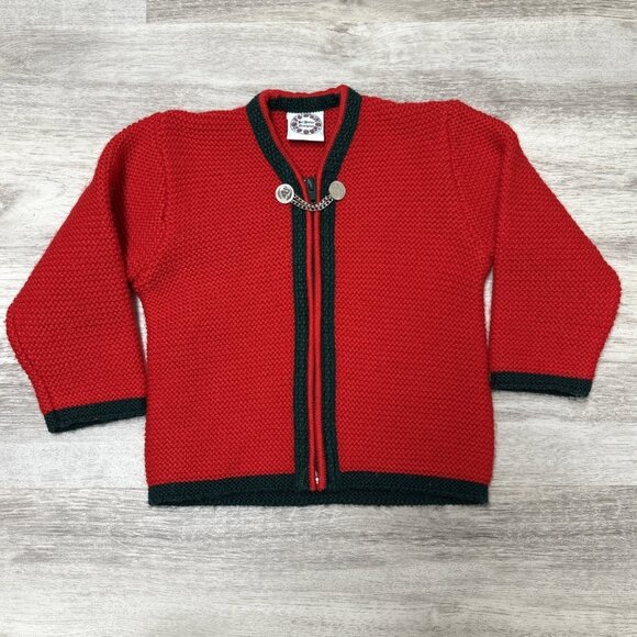 St Peter Trachten Sweater Jacket Swiss Wool Blend Kids Sz 2-5Yrs Red Full Zip - Picture 5 of 8